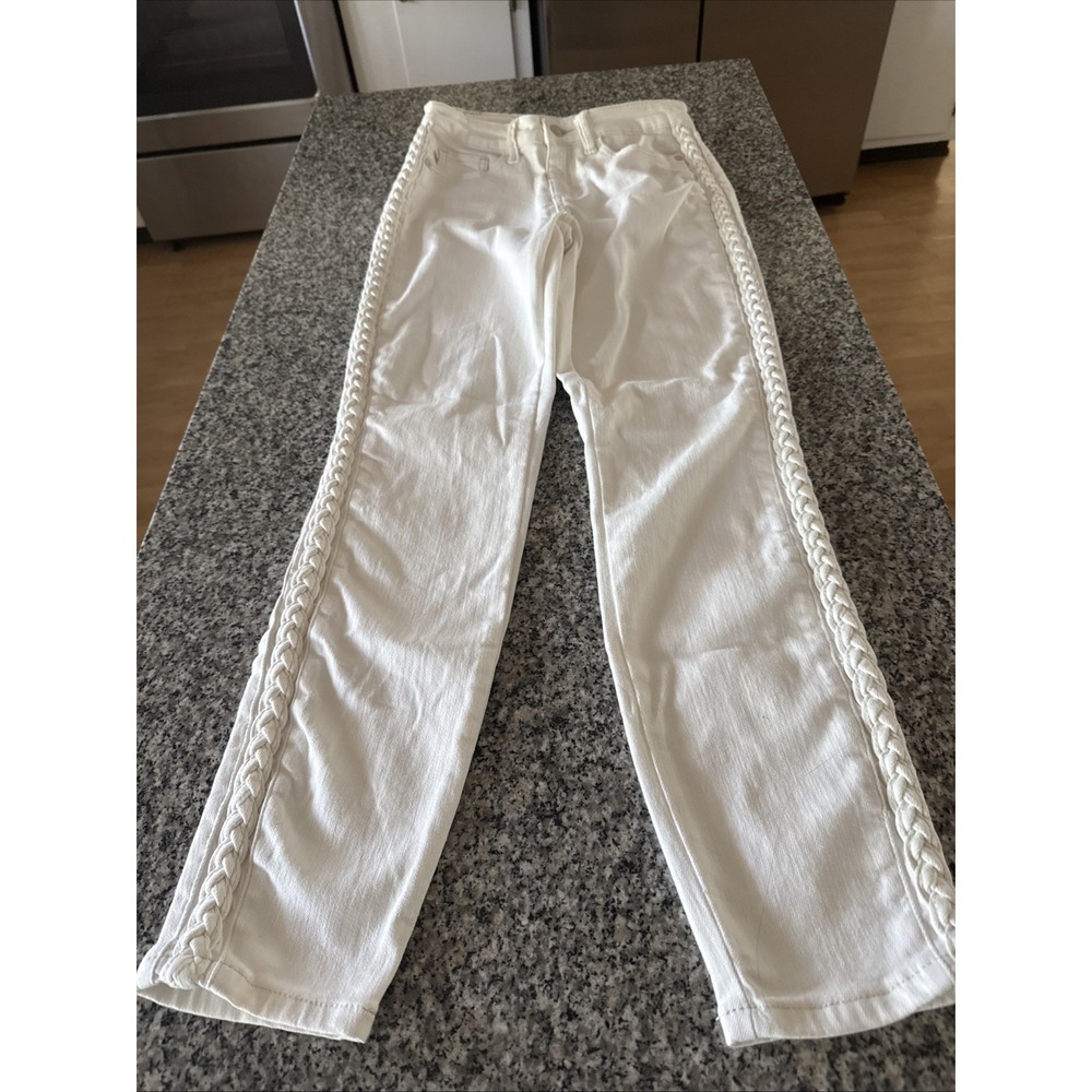 Judy Blue‎ Los Angeles Women's White Jeans Braided Cord Sz 3/26 Relaxed Fit
